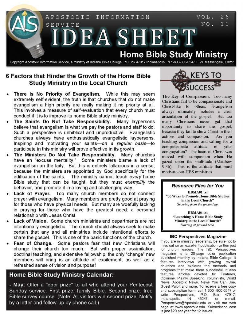 Home Bible Study Idea Sheet (Newsletter 3-7) – APOSTOLIC INFORMATION ...